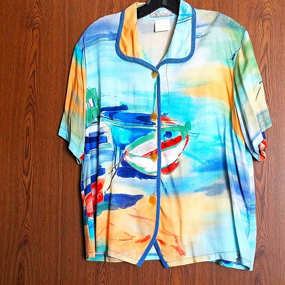 Nino Wong Beach Print Blouse XL